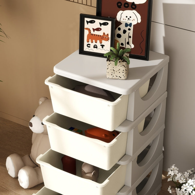 Storage Boxes for Children, 4 Large Drawers Rounded Edges 37x37x76 cm, Cream White Plastic