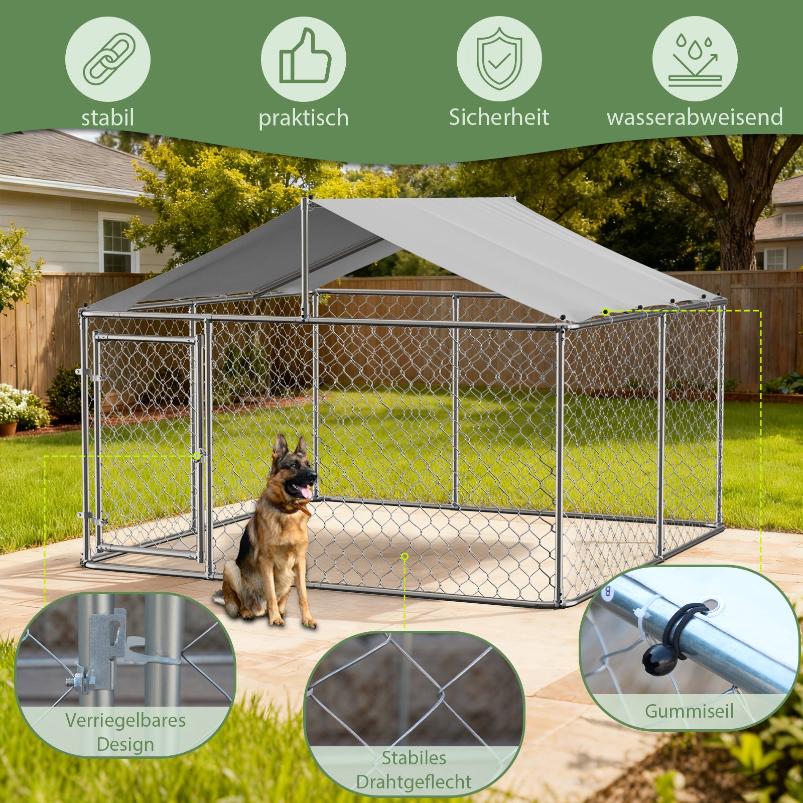 Outdoor Dog Kennel 230x230x117cm Heavy-Duty Roof Lockable Door - Galvanized Steel