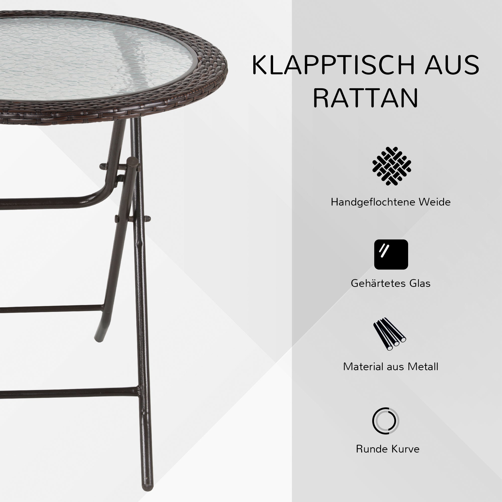 Camping Table Folding Round Ø68cm Rattan Steel