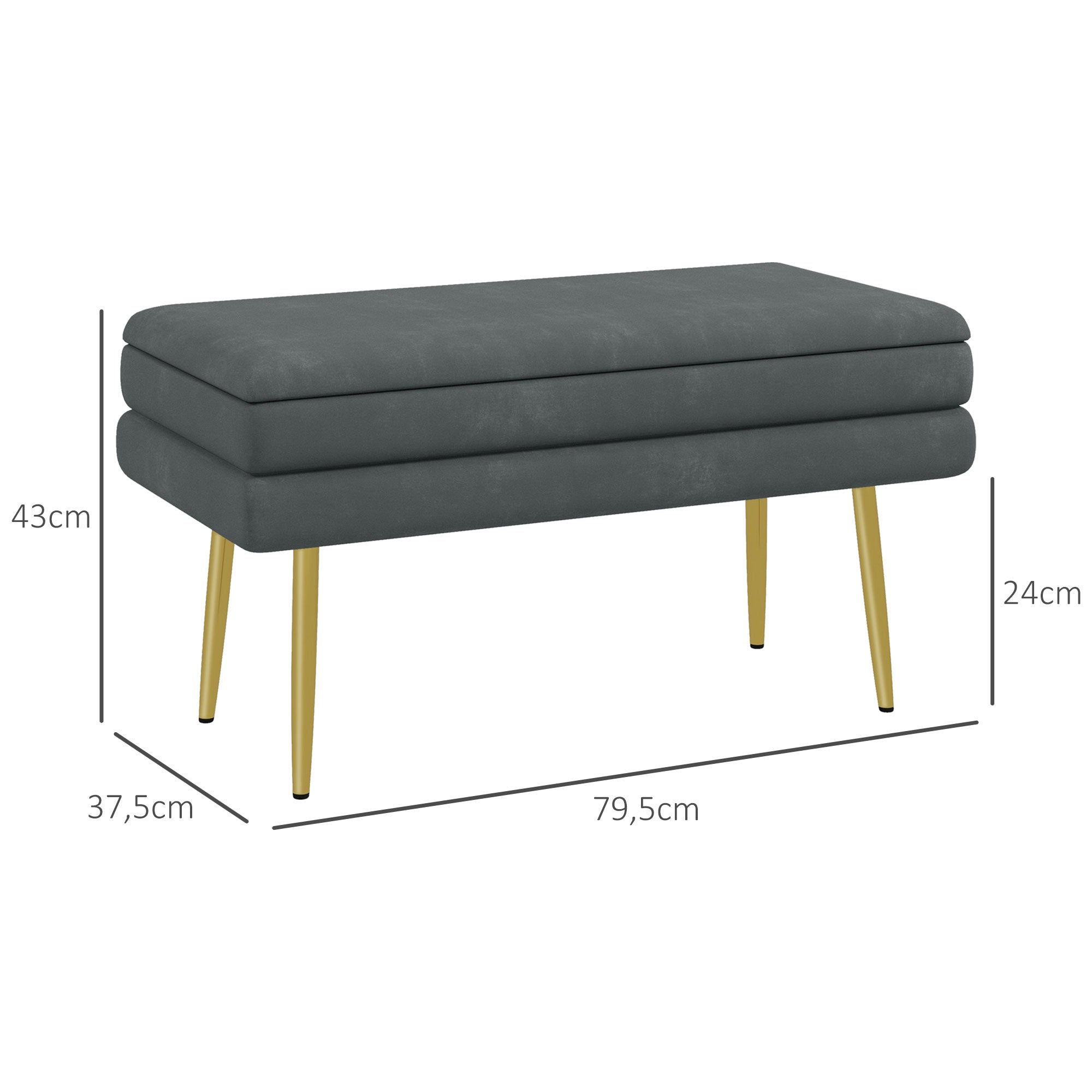 Upholstered Storage Bench, Bed/Shoe Bench Steel Legs, 79.5x37.5x43cm, Grey Velvet