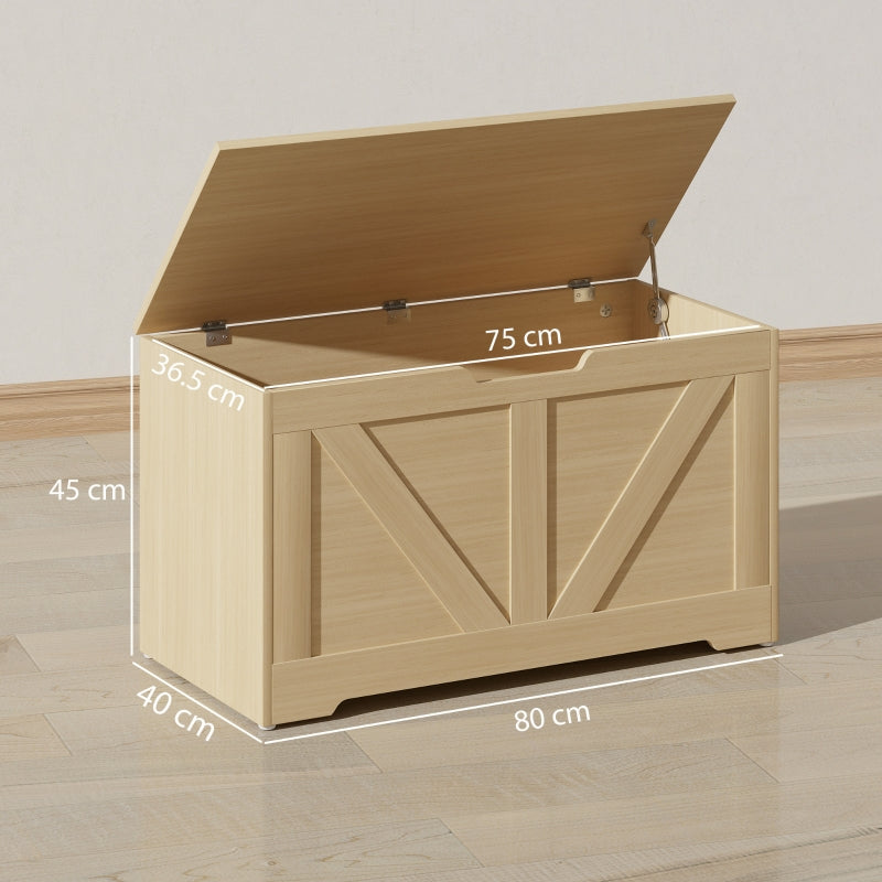 Home Storage Box 100L with Safety Hinges, Natural Wood Finish