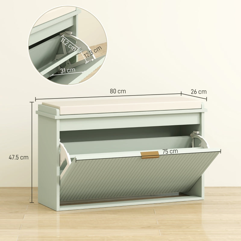 Elegant Eight Shoe Bench with Top Seat Green