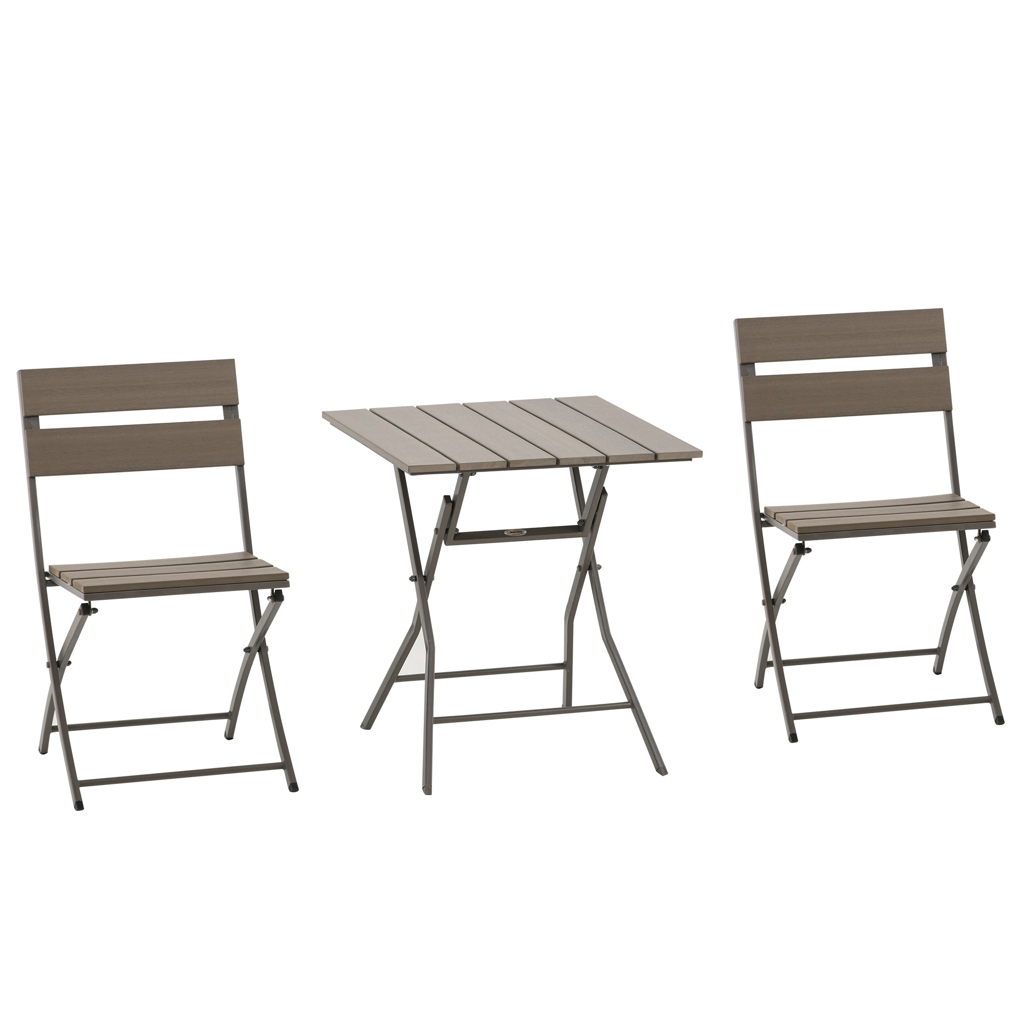 3 Piece Garden Bistro Set, Foldable Table and 2 Chairs, Grey