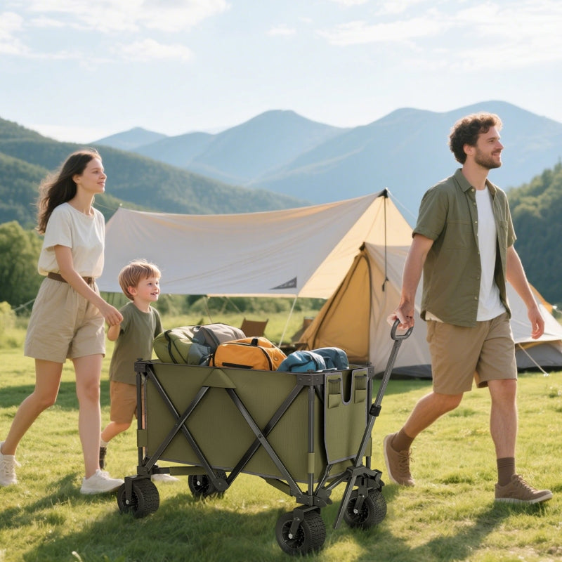 Folding Garden Trolley Collapsible Utility Wagon Steel Frame Green Oxford Fabric