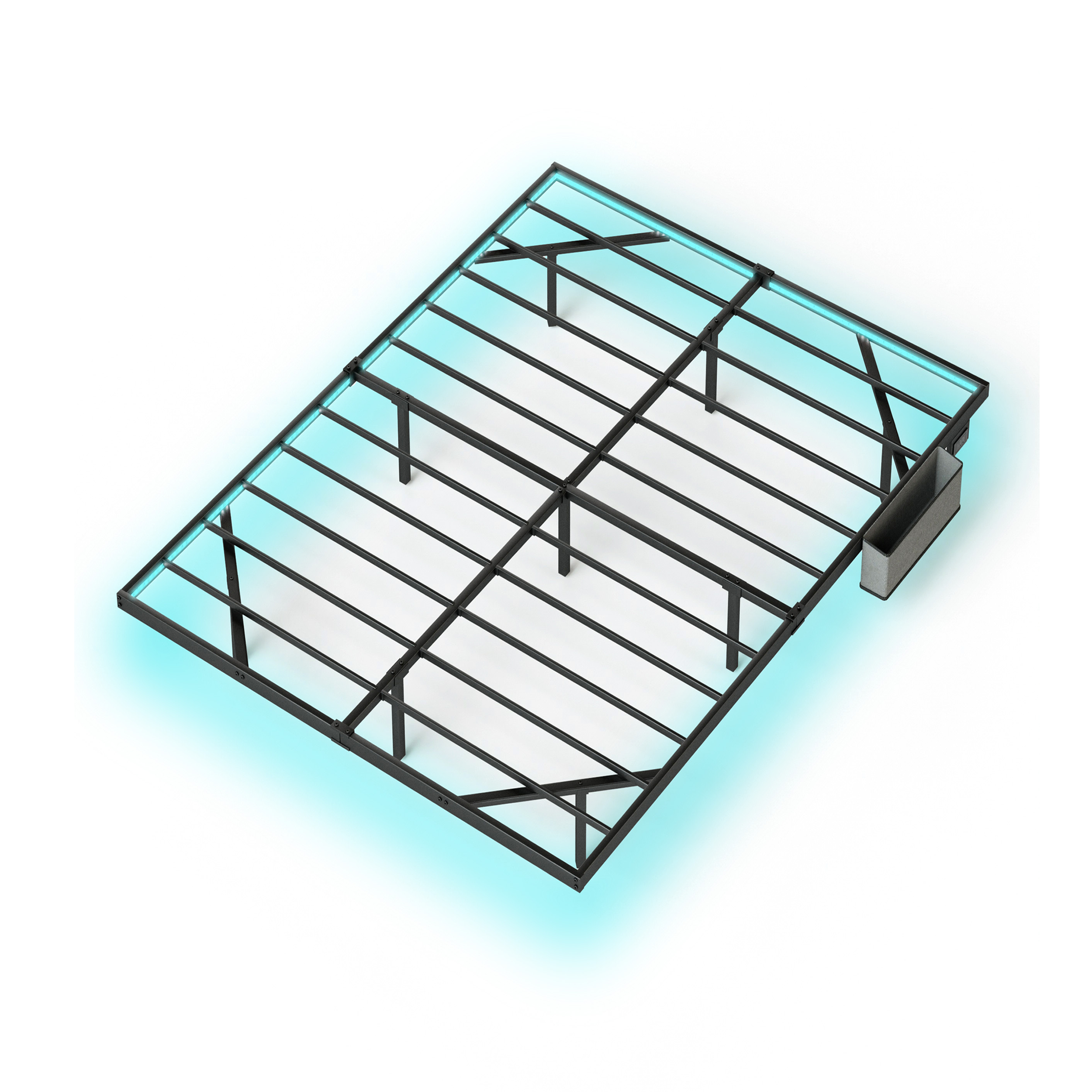Floating Metal Bed 140x200cm, LED Lights, Black