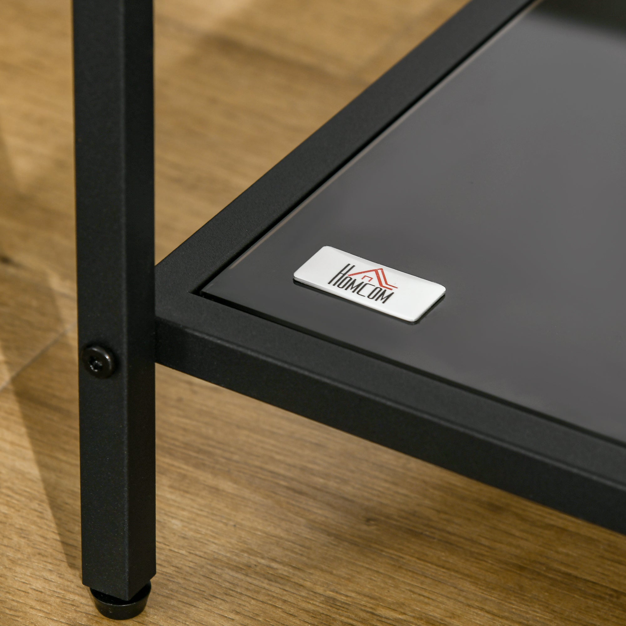 Side Table, 2-Tier Coffee Table, 40 x 40 x 50 cm, Tempered Glass Steel, Black