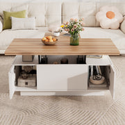 Lift Up Coffee Table Hidden Storage, 2 Lifting Platforms, White + Wood Particleboard