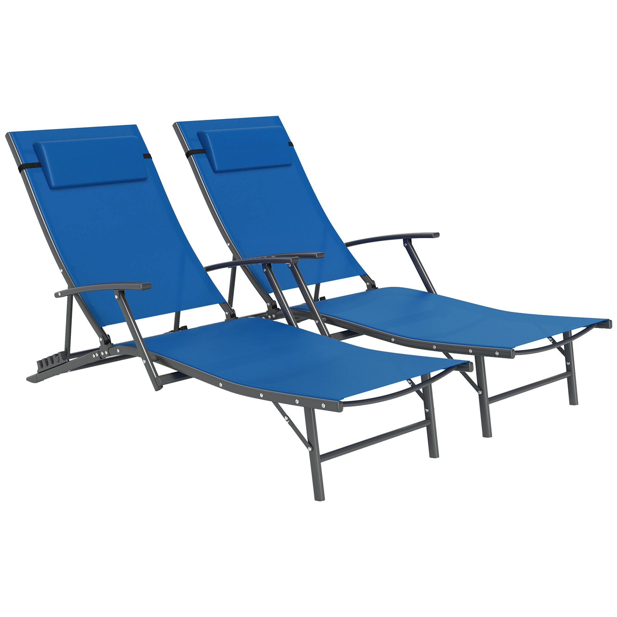 Set of Two Sun Loungers, Adjustable Back, Blue