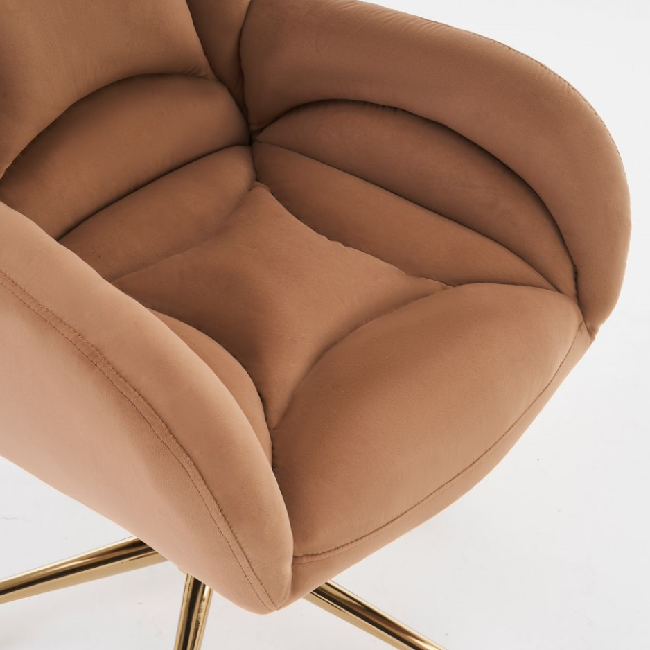 Full KD Adjustable Height Swivel Home Office Chair, Brown Velvet Fabric with Gold Legs