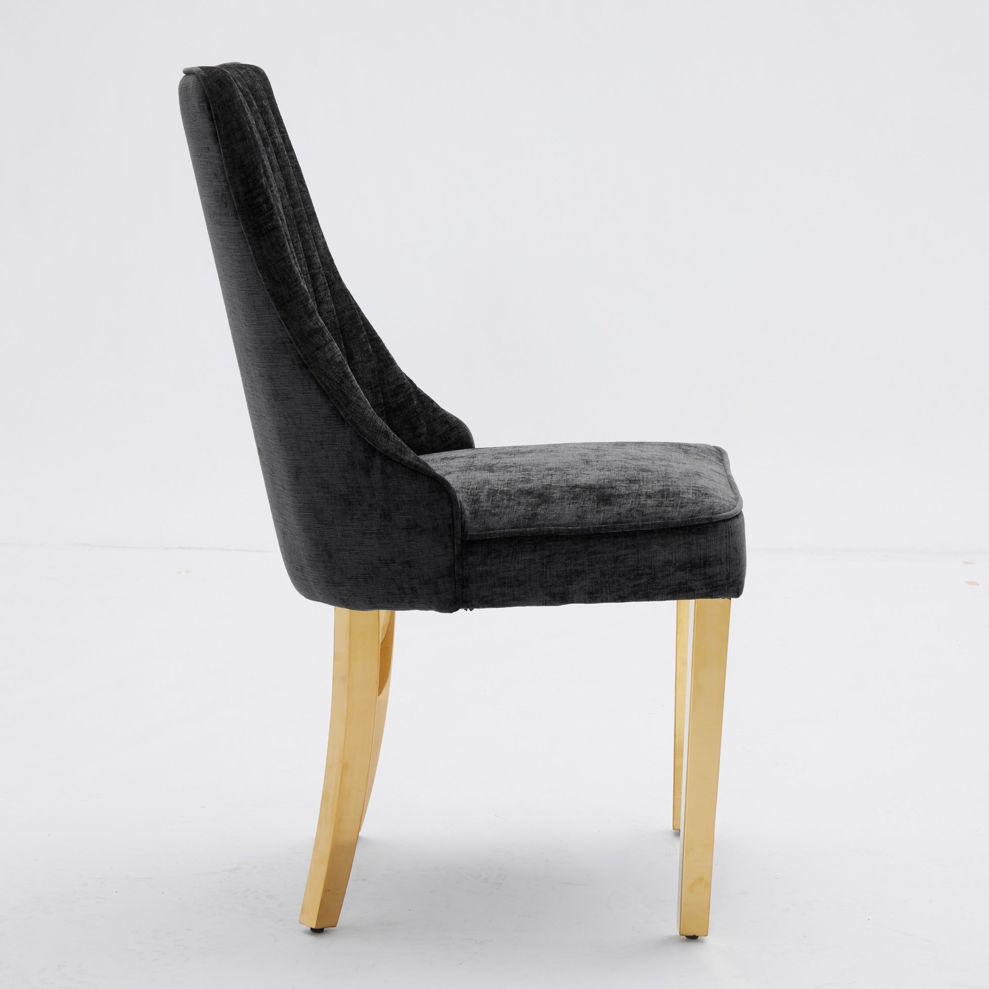 Dining Chairs, Set of 2 Accent Chair Golden Stainless Steel Legs, Chenille Black