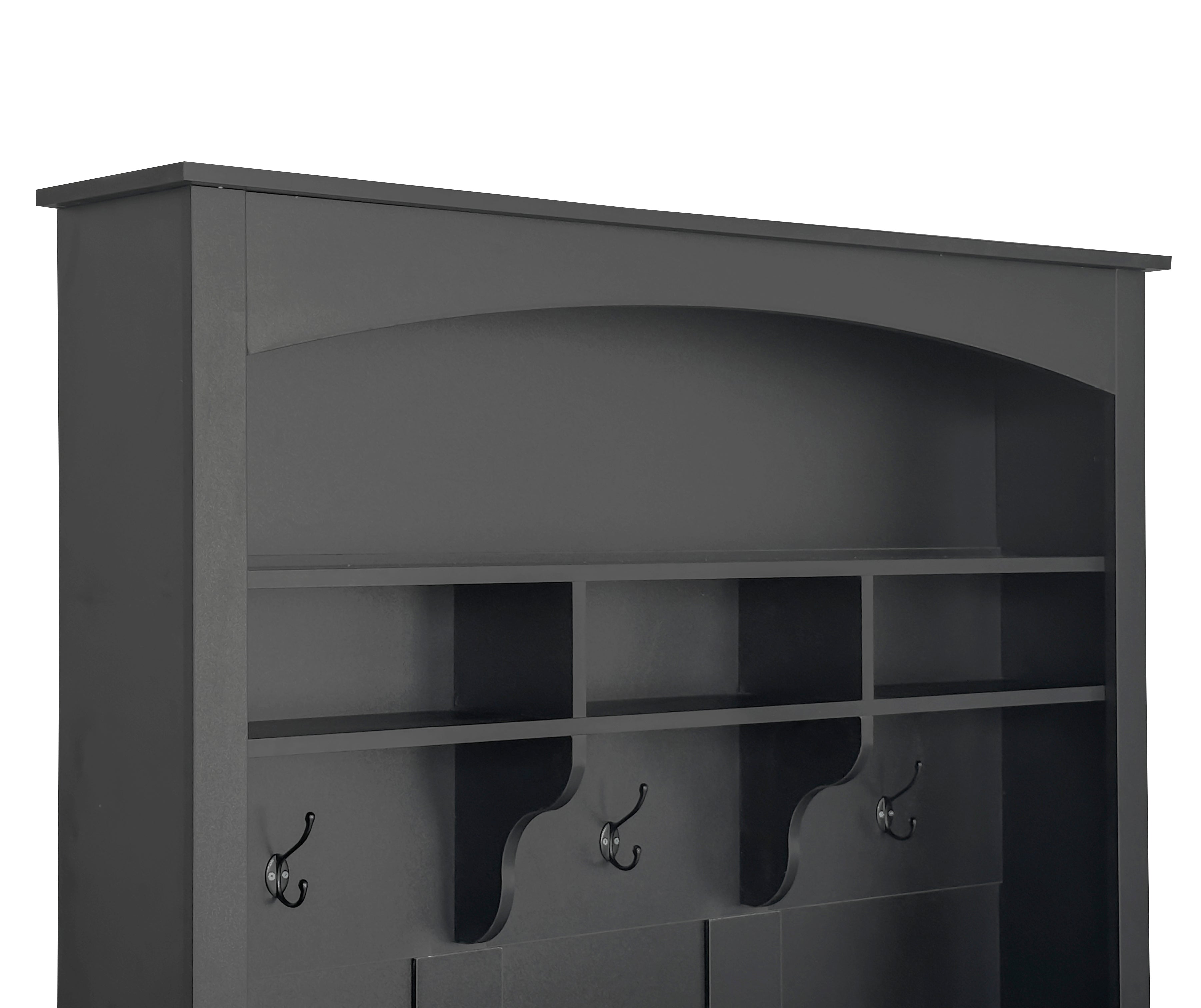 Wardrobe set with bench and shoe rack, multifunctional storage, black