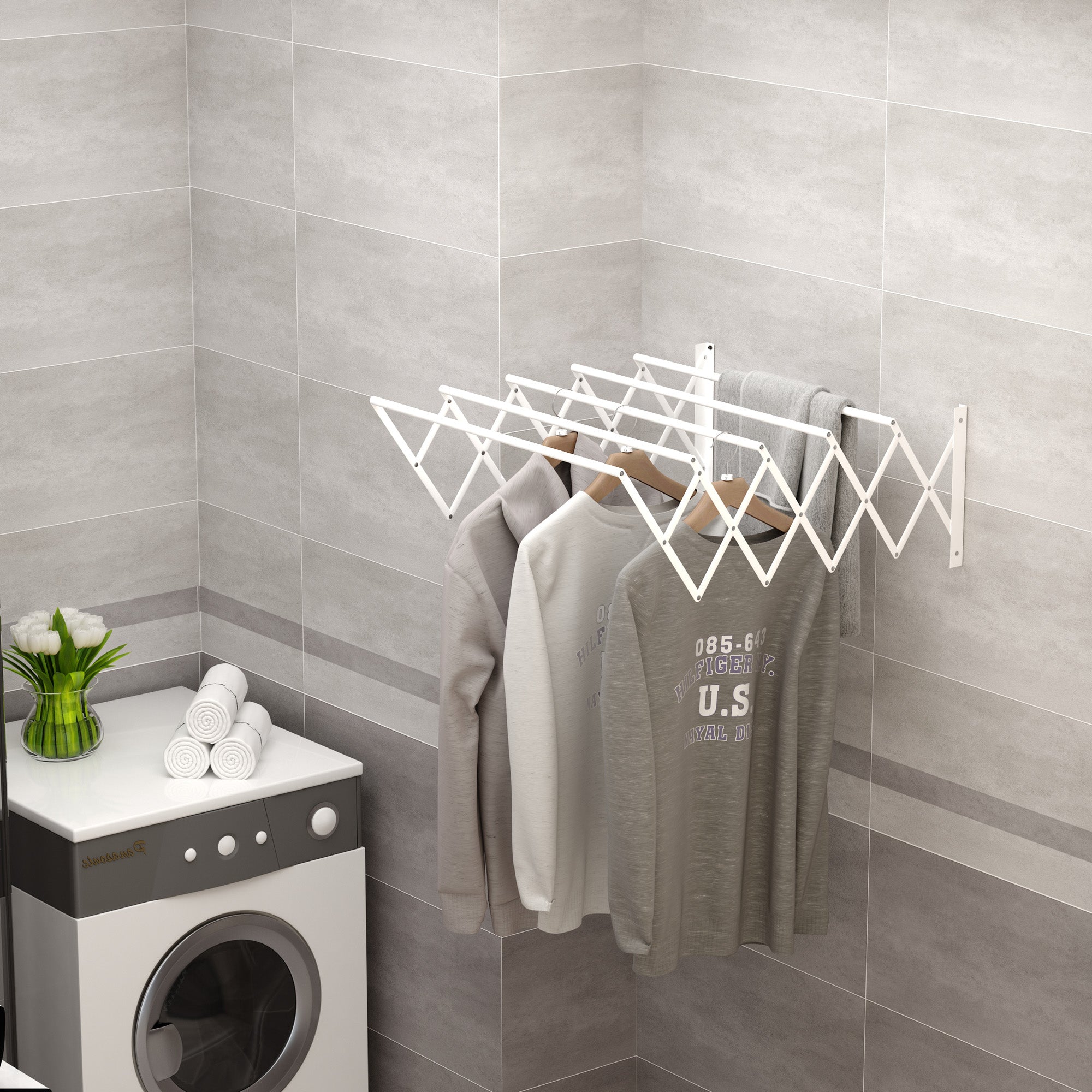 Wall Dryer, Space-Saving Clothes Airer, Metal White