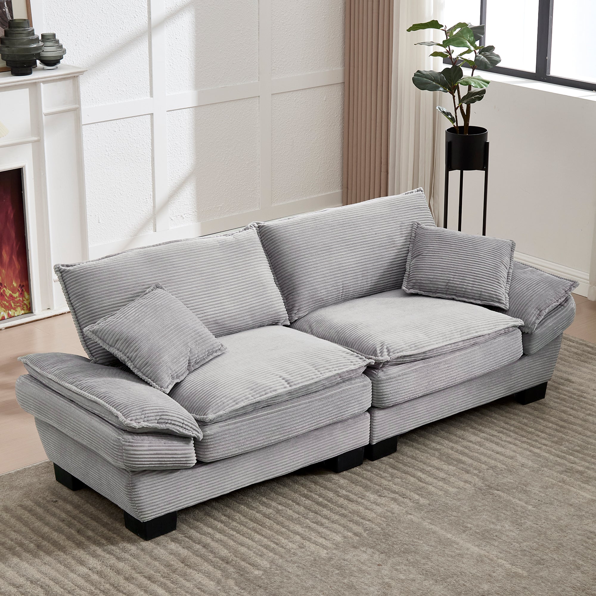 Double Sofa, Modern Feather Bed Simple Spacious, Light Grey