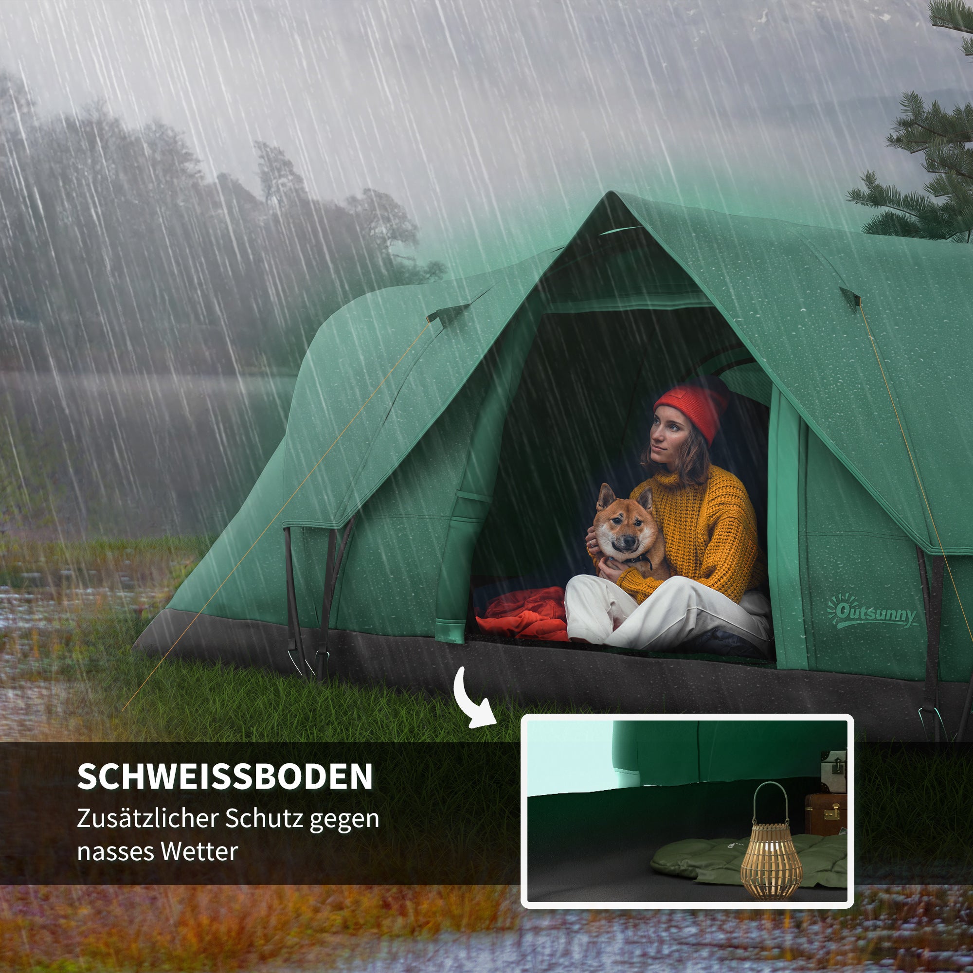 Camping Tent 5-6 Person Tunnel Dome 4.55x2.3x1.8m Polyester Army Green/Black