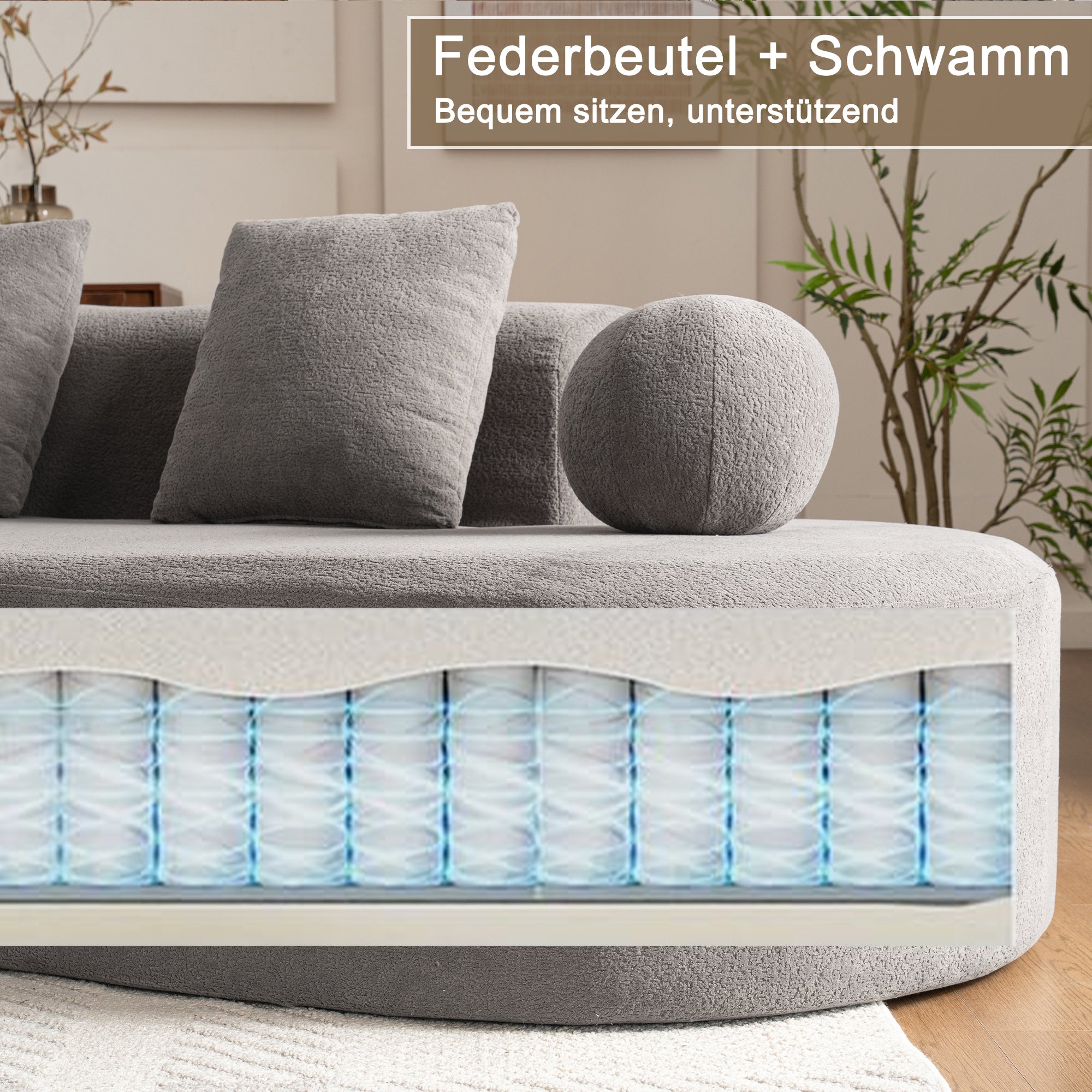 L-Shaped Cloud Sofa, 327cm Large Arched Corner Couch with Thick Padding, Cream White