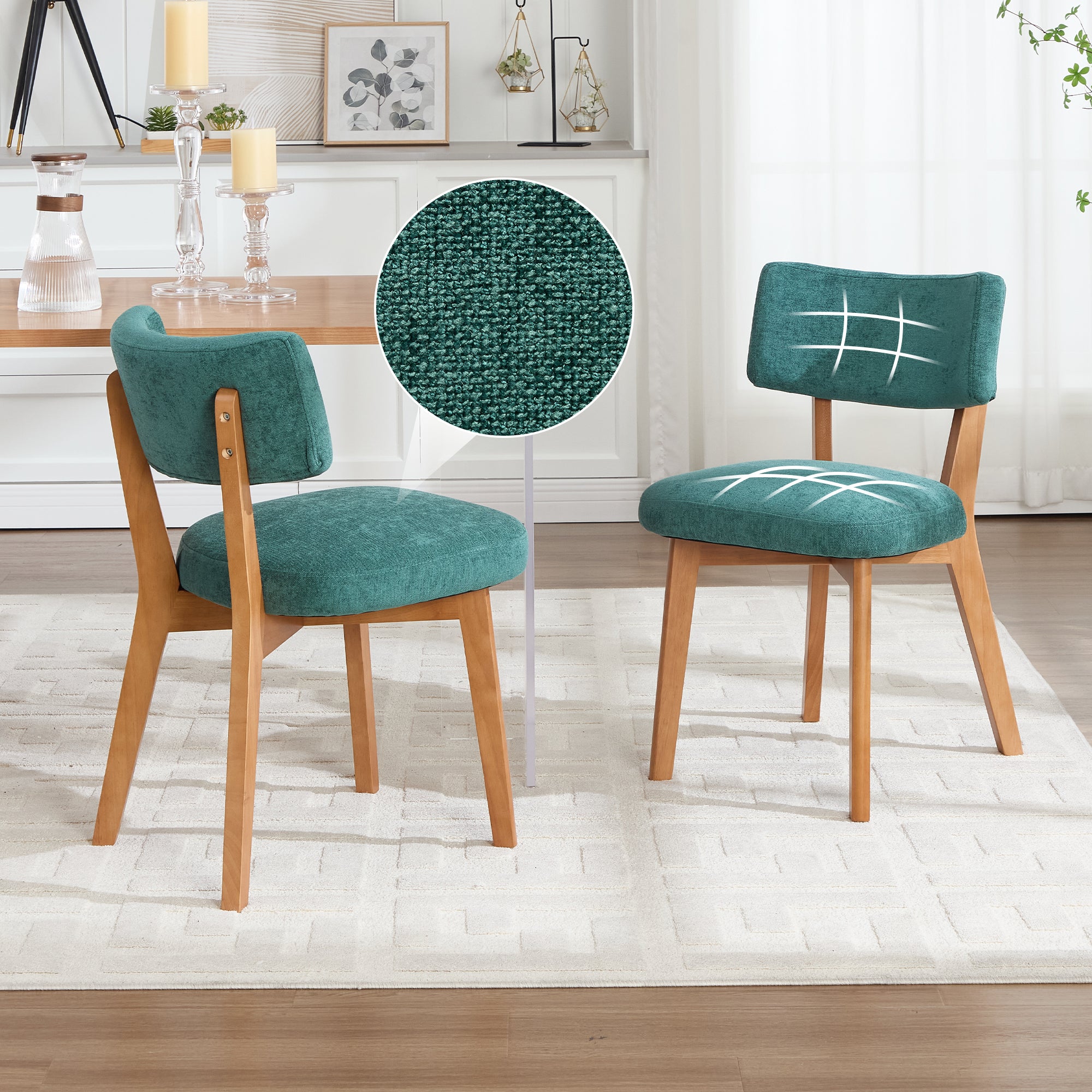 Dining Chair Set of 2, Modern Mid-Century Style Solid Wood Legs, Fabric Upholstered