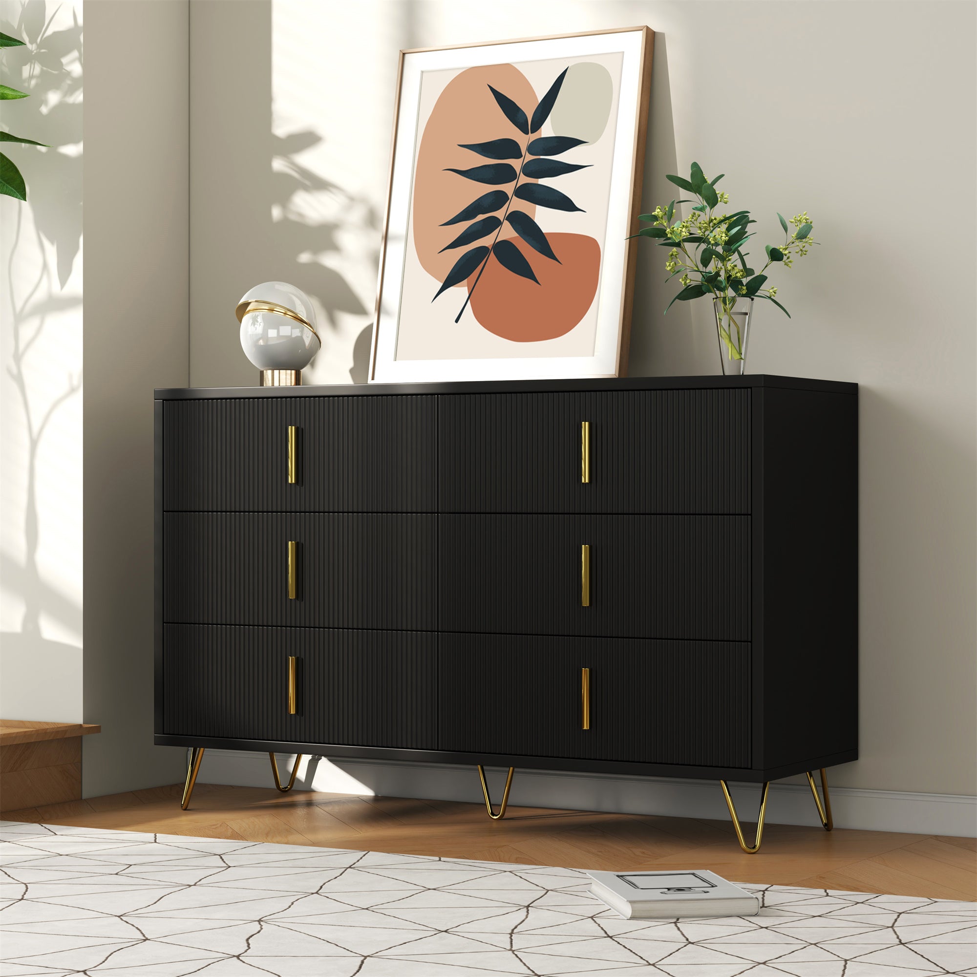 Sideboard, Modern Chest of Drawers, Golden Handles