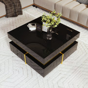 Coffee Table, High-Gloss, with Drawers, Gold Accents