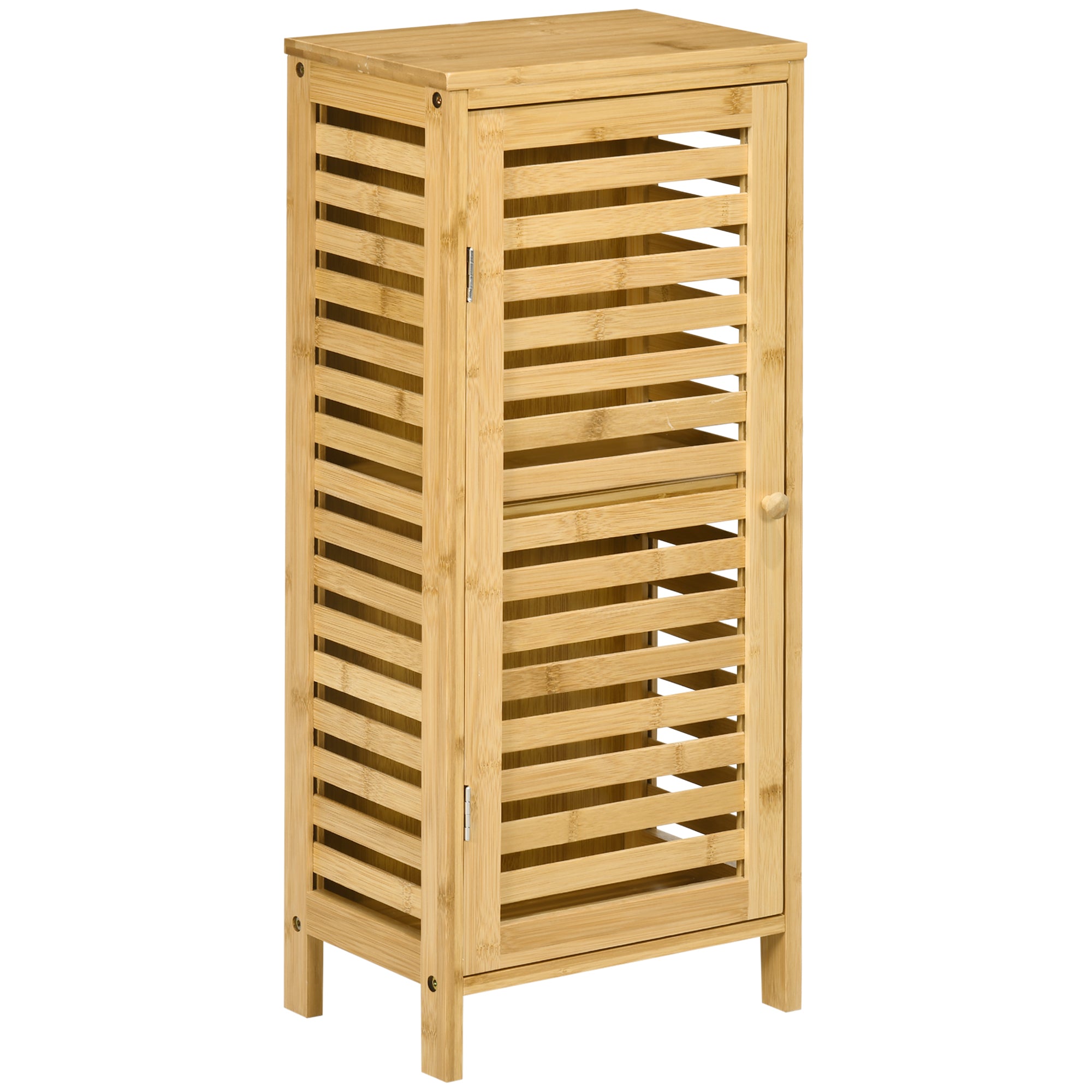 Bathroom Cabinet/Side Cabinet Slatted Door 2 Compartments Storage, Natural