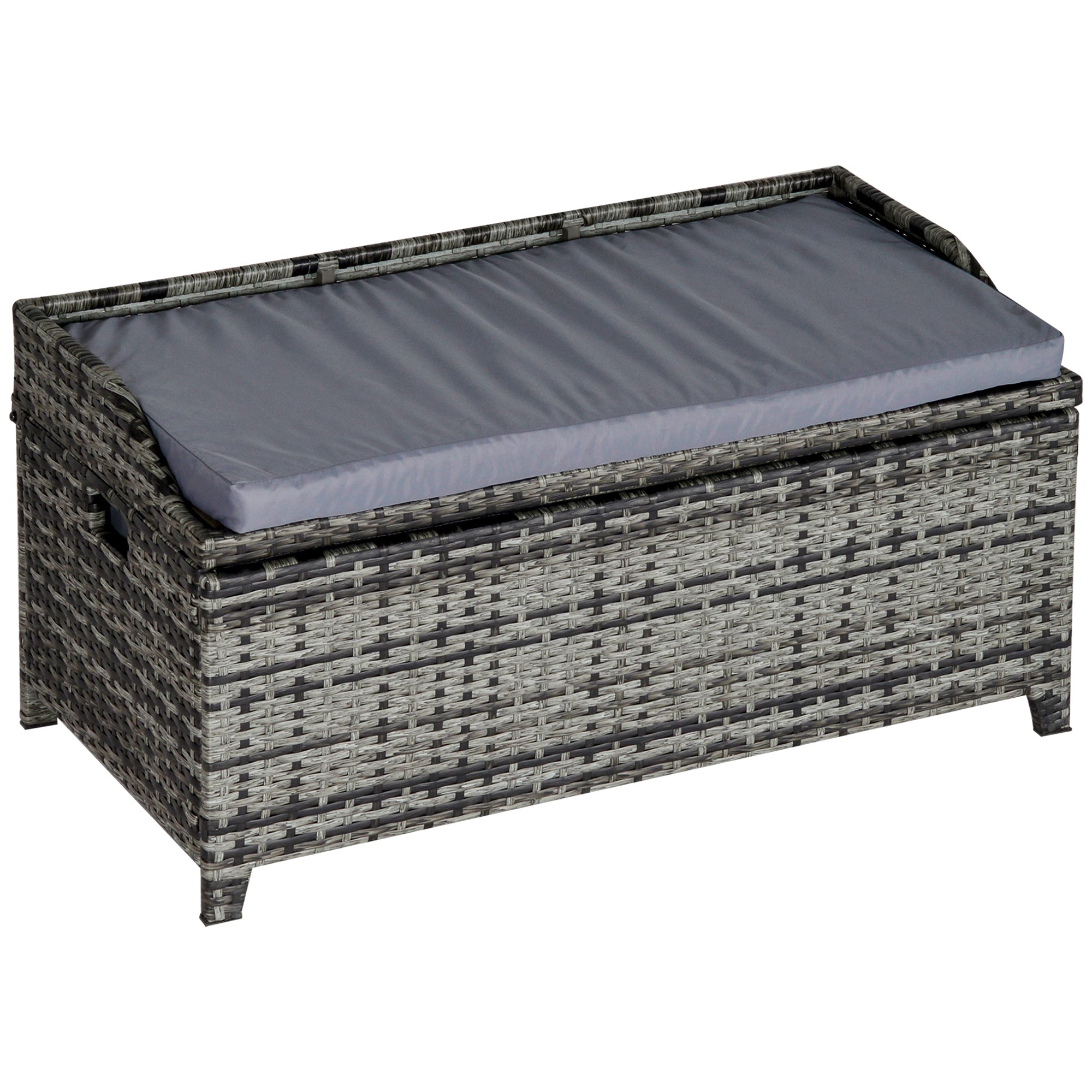 Rattan Garden Storage Box with Seat, 130L - Mixed Grey