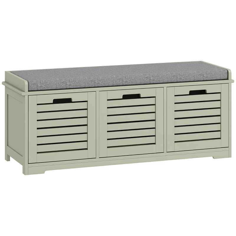 3-Drawer Shoe Storage Bench, Engineered Wood Green
