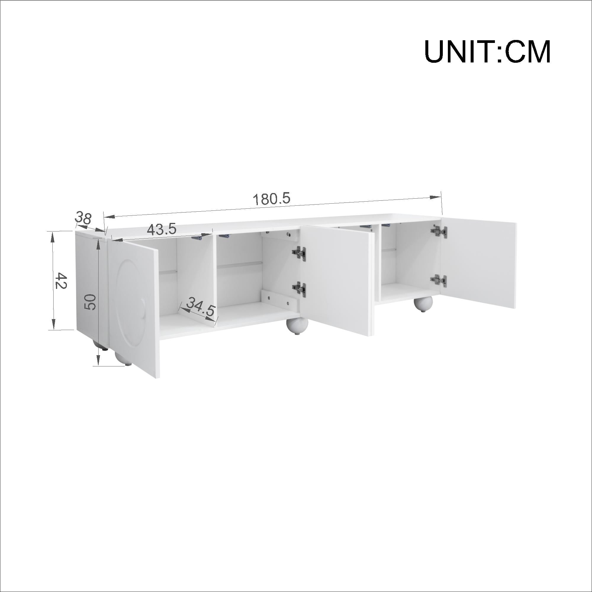 TV Cabinet Low Stand 180.5 x 38 x 50 cm, White