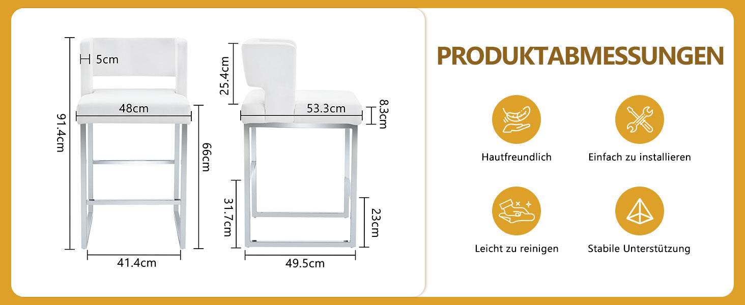Bar Stools (2-Pack) Nordic Style Square Design, Silver Metal Legs