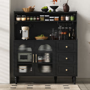 Tall Cabinet Bar Storage with Sockets, Wine Rack & Adjustable Shelves - Black