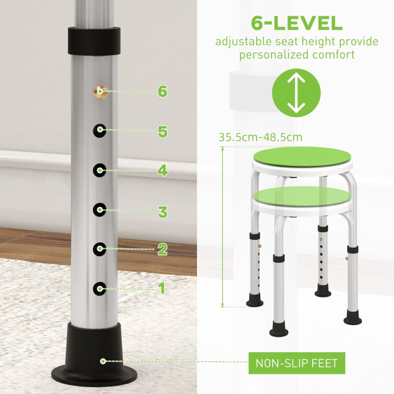Shower Chair/Stool, Height Adjustable Non-Slip Swivel, Aluminium Green