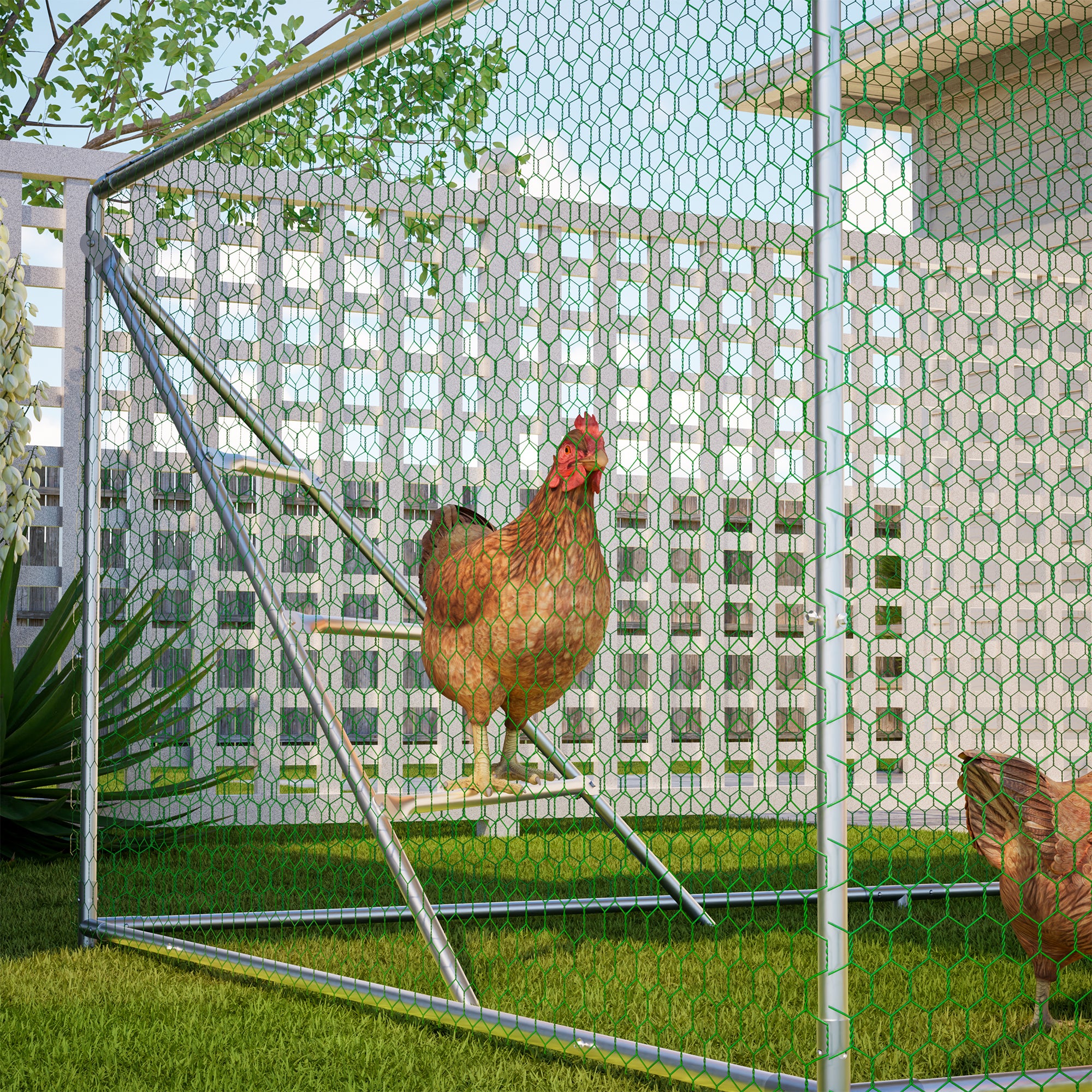 Chicken Coop 3x2m Aviary with Roof & Climbing Frame, Metal