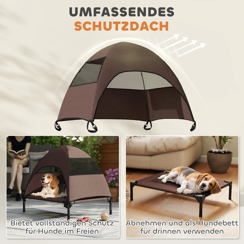 Outdoor Dog Bed with Roof, Raised for Medium Dogs, Coffee