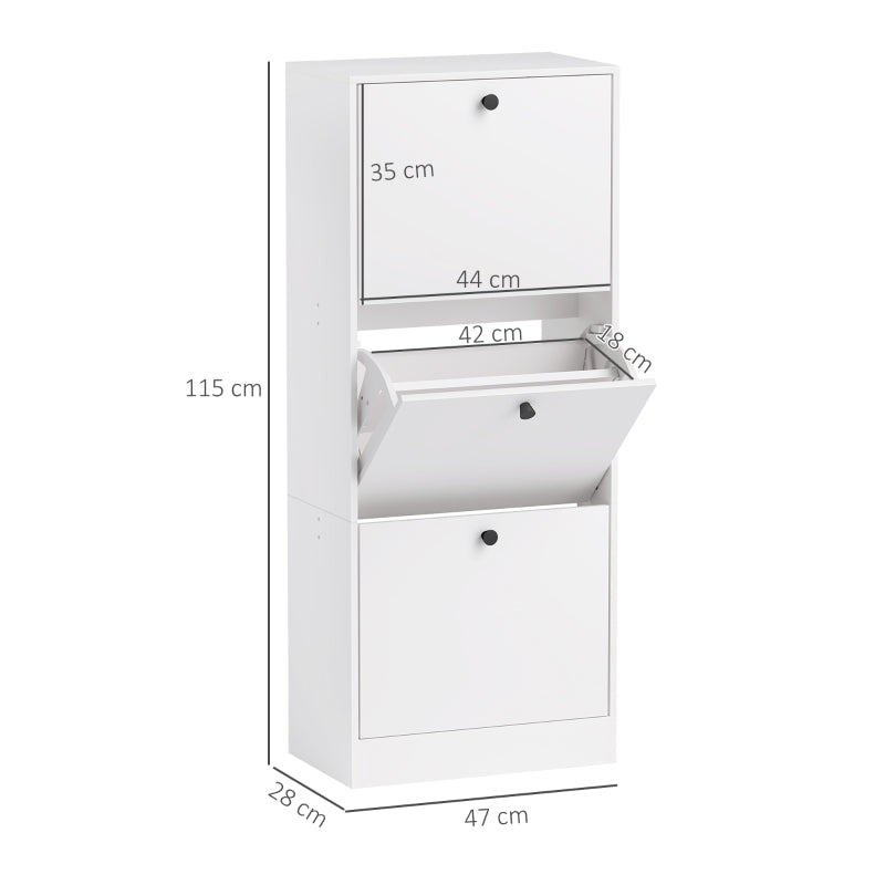 Shoe Cabinet with 3 Flaps, Adjustable Divider, 12 Pairs, White