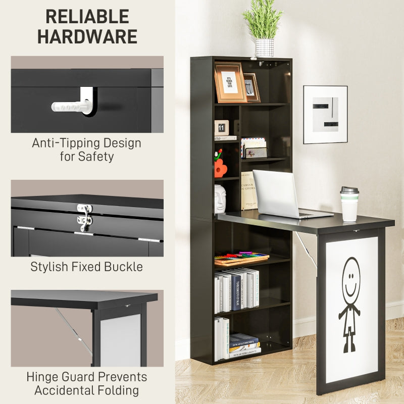 Three-Part Work Desk, Storage and Writing Board - Black