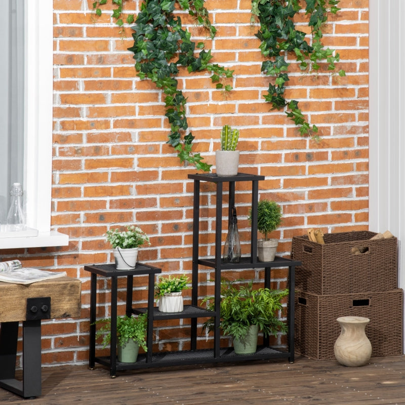 Plant Shelf with 4 Tiers, Multi-Tier Flower Stand, Metal Black