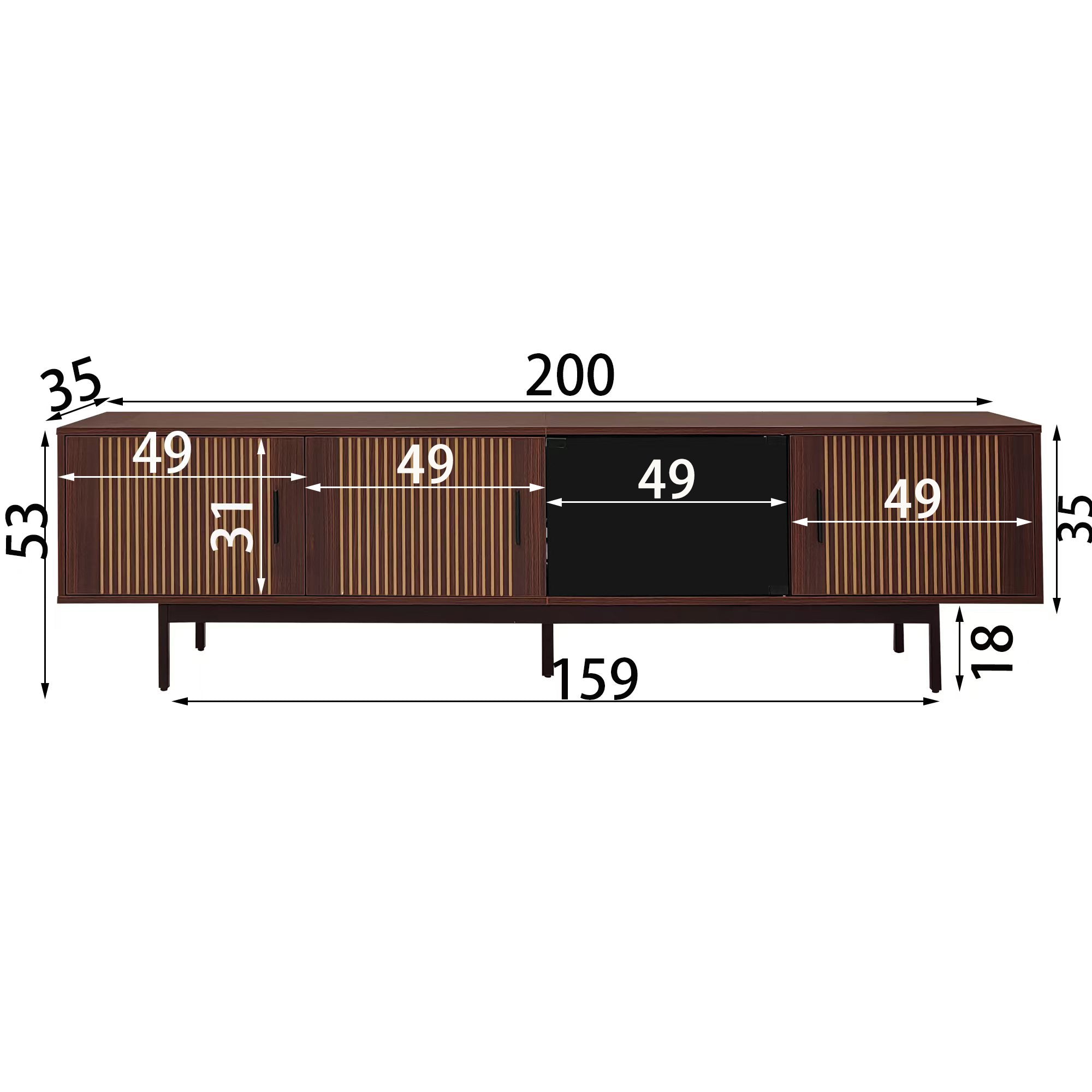 TV Cabinet, Carved Texture LED Lowboard with Tempered Glass, Black and Wood