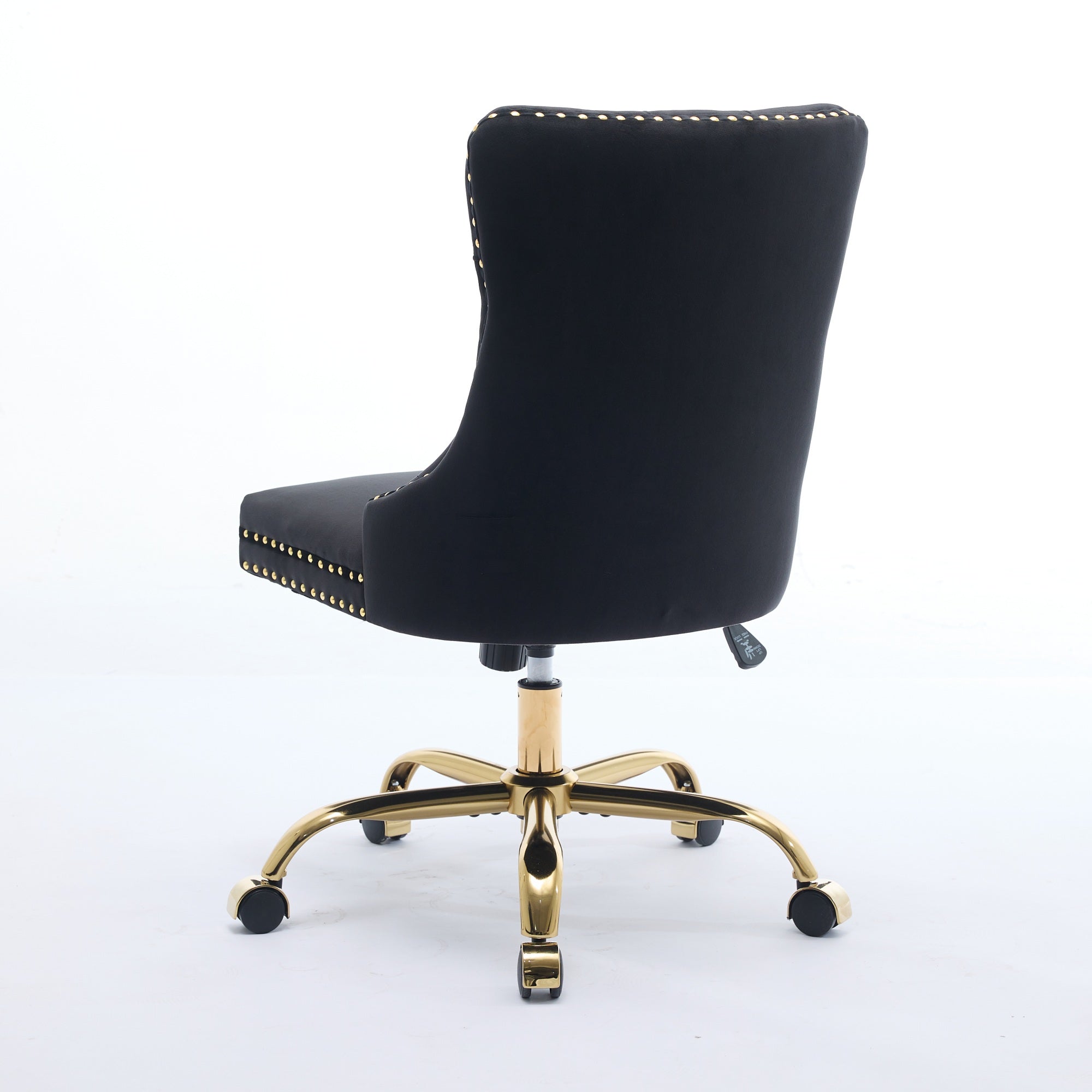Home Office Chair Velvet Upholstered Tufted Swivel Adjustable Golden Base - Black
