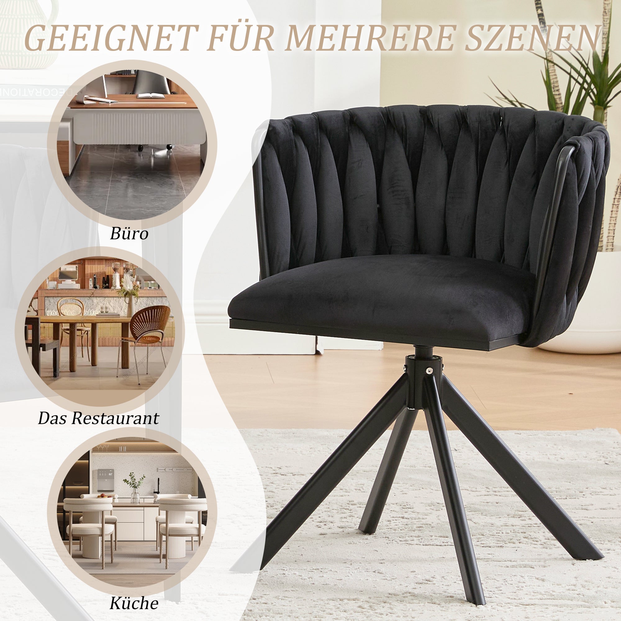 Velour Armchair 180° Swivel Ergonomic Heavy-Duty Metal (Set of 2)