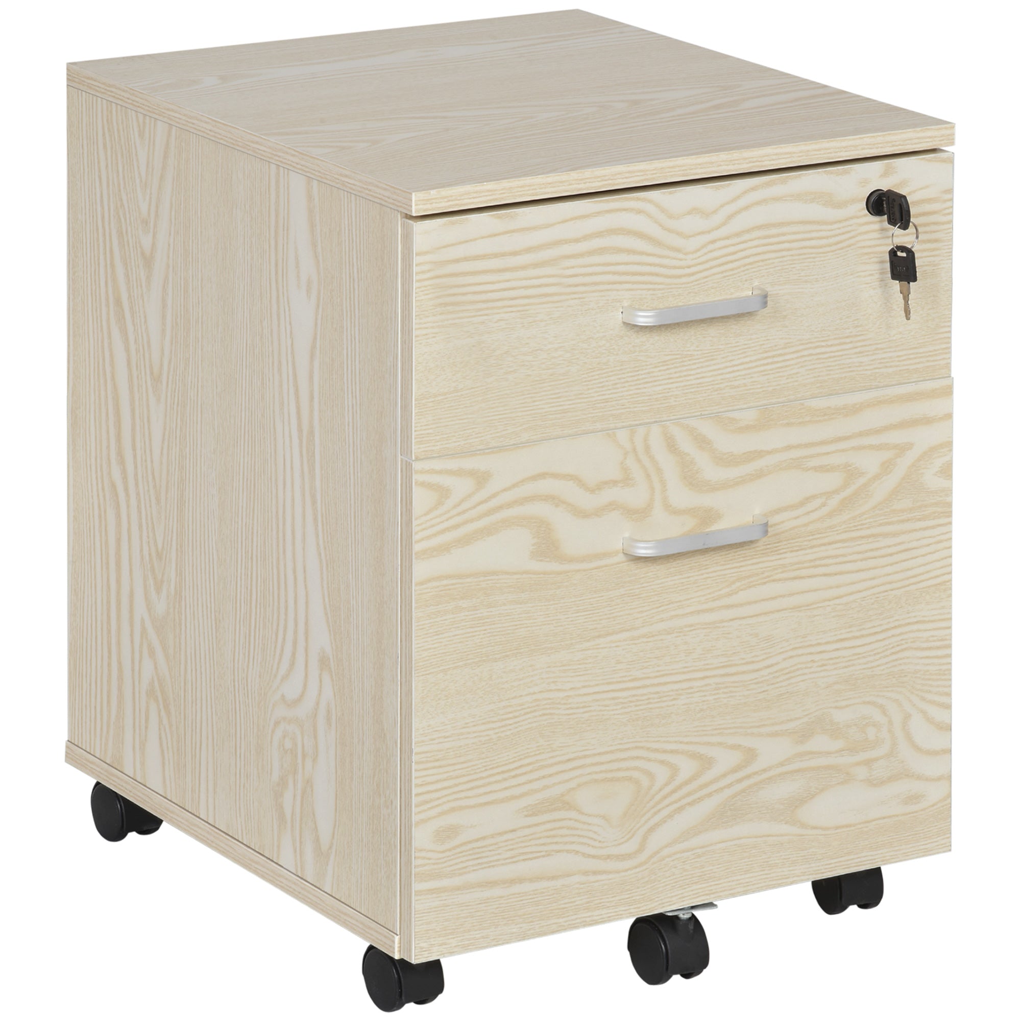 2-Drawer Filing Cabinet, Locking Rolling A4 Storage Cupboard, Oak Wood Grain