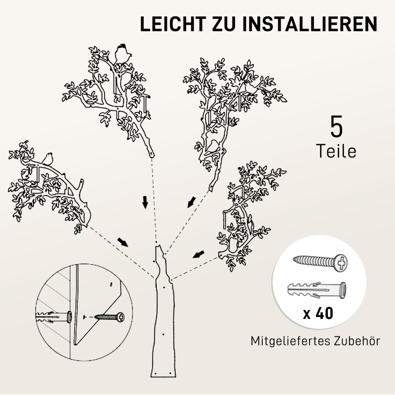 Wall-mounted Coat Rack Tree Design with Birds, Black