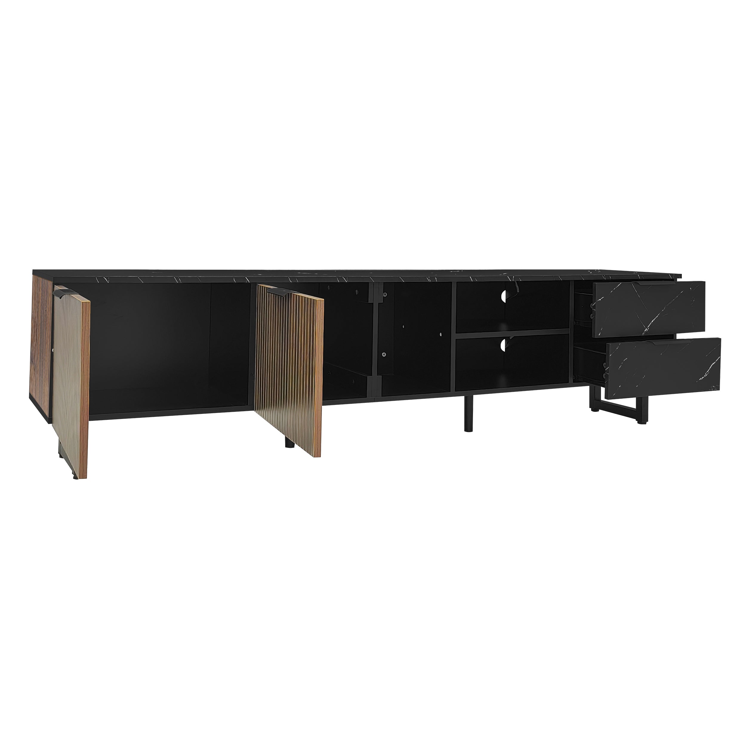 TV Cabinet 200cm Marble Look, Black