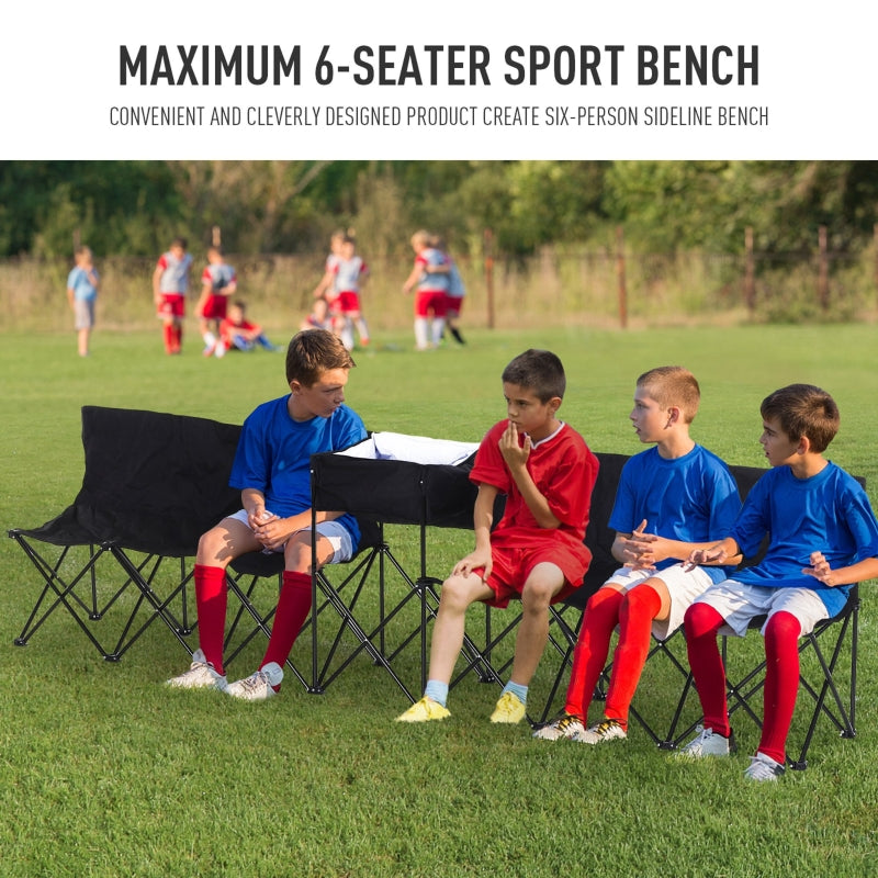 6 Seat Folding Sports Bench, Portable Chair with Cooler Bag, Black