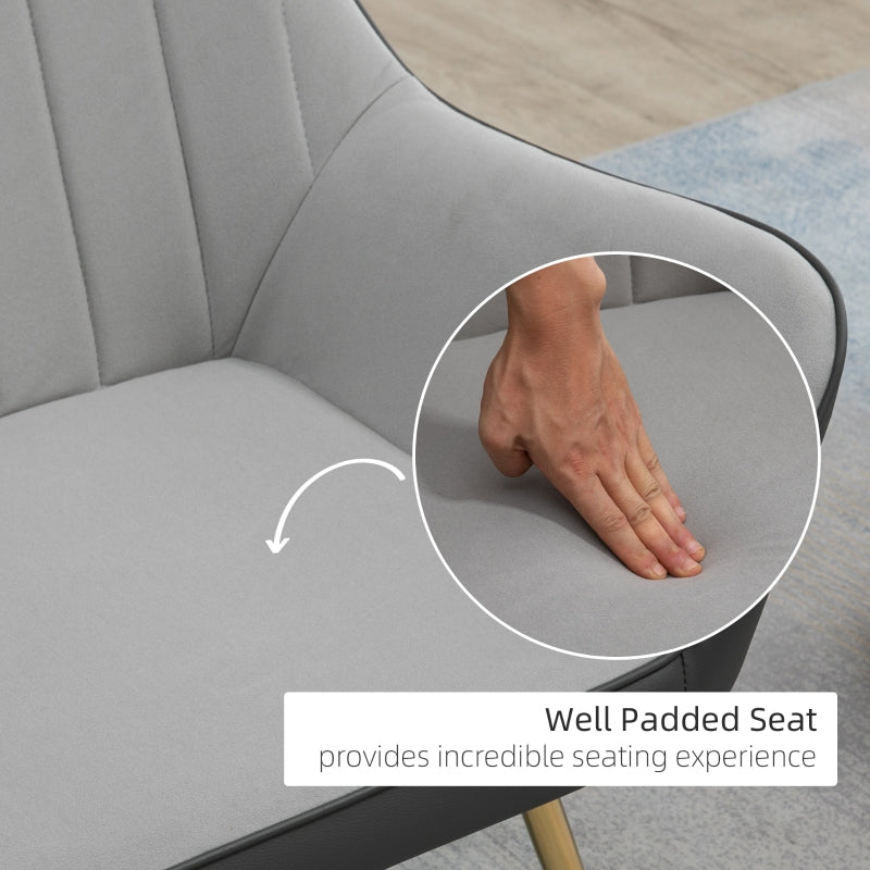 Velvet Armchairs Upholstered Accent Chairs Golden Steel Legs Light Grey