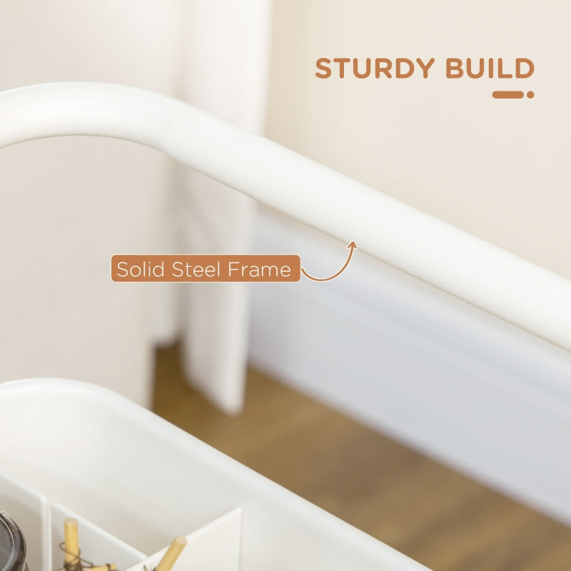 Three-Tier Home Trolley, Handle and Wheels Storage - White