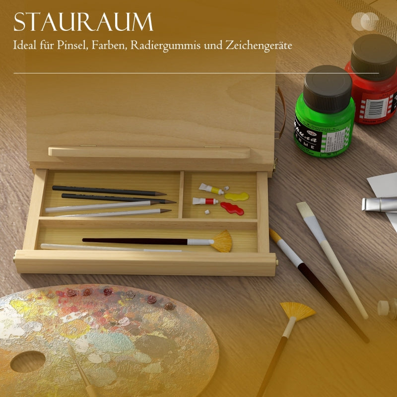 Vinsetto Easel, Foldable Adjustable with Drawer, Natural Beechwood