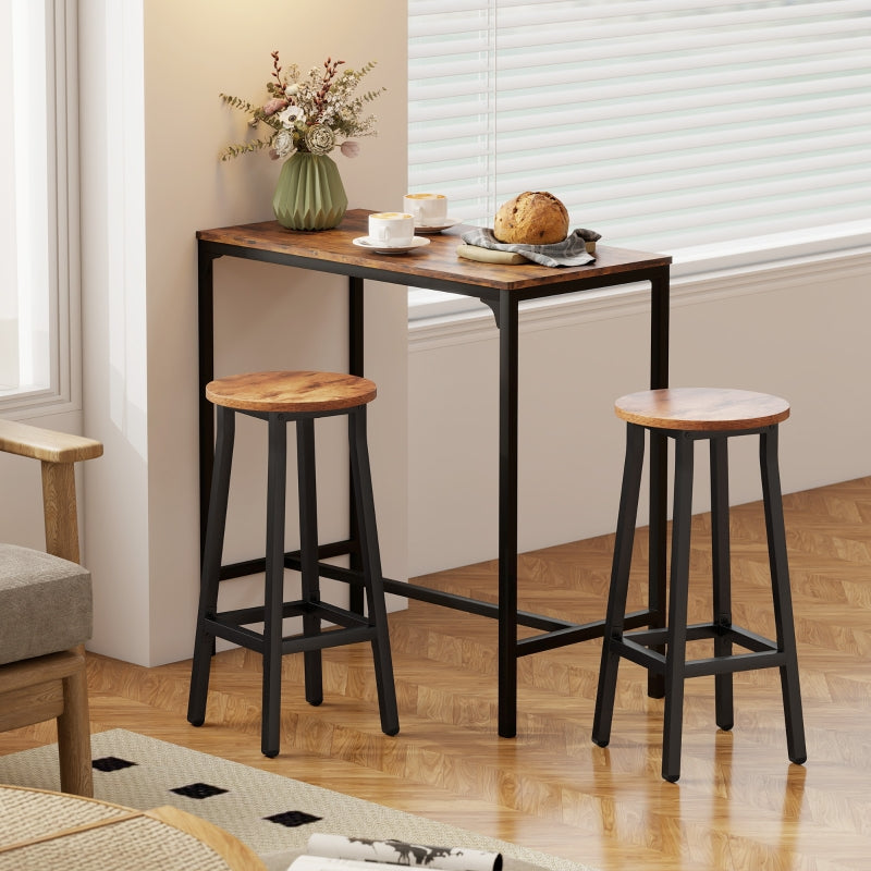 Bar Stools Set of 2, Breakfast Industrial Round with Footrest, Rustic Brown