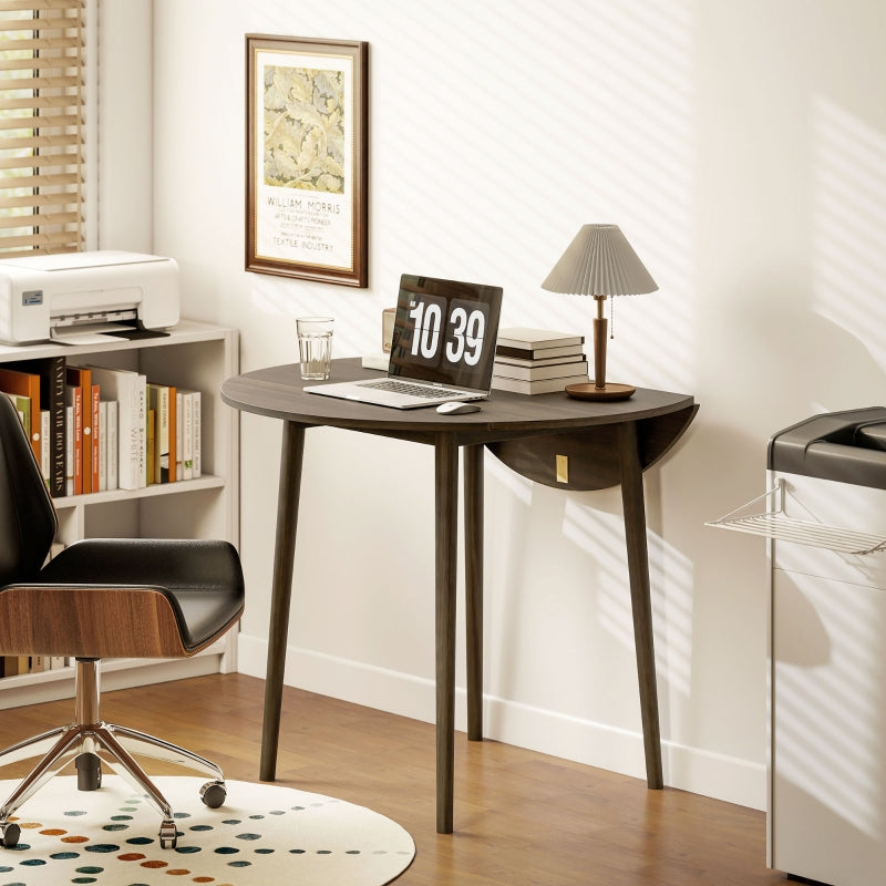 Folding Dining Table for 4, Round Drop Leaf, Space Saving, Grey Wood