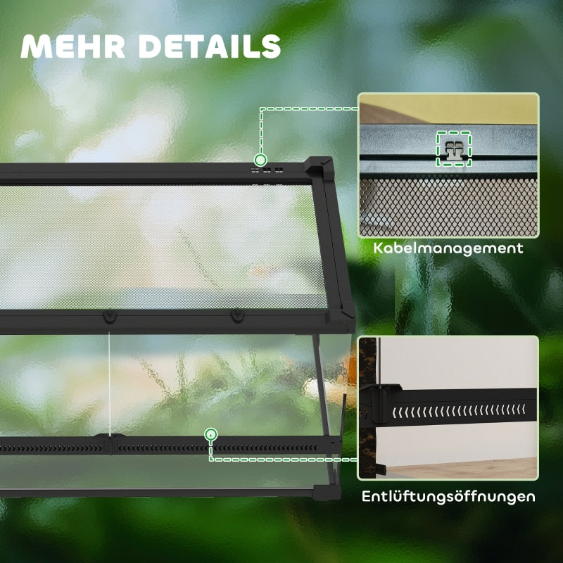 Glass Terrarium for Reptiles, Raised Waterproof Base, Button Lock, Glass