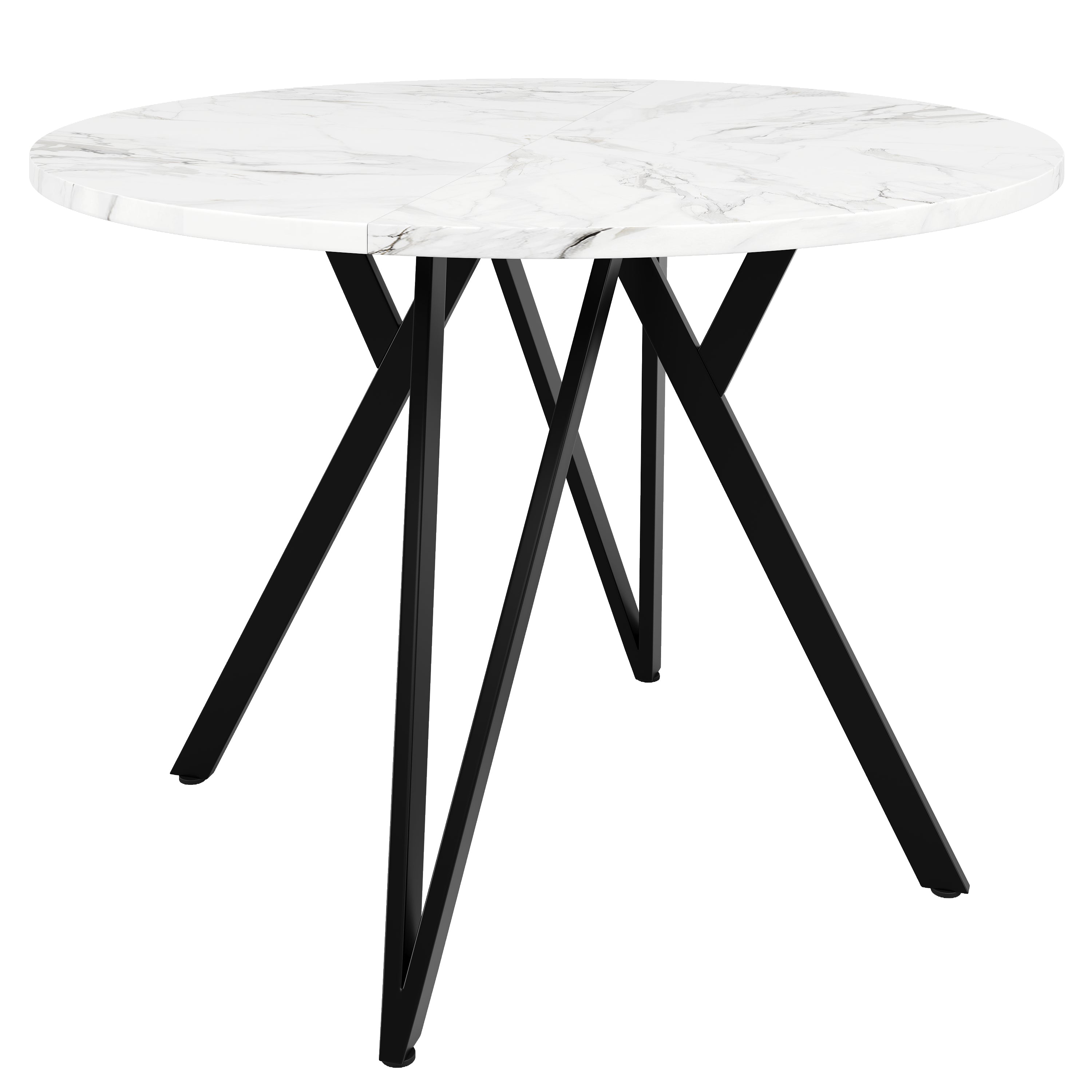 Round Dining Table 100x100cm 4-Seater Metal Legs MDF Marble Top - Black