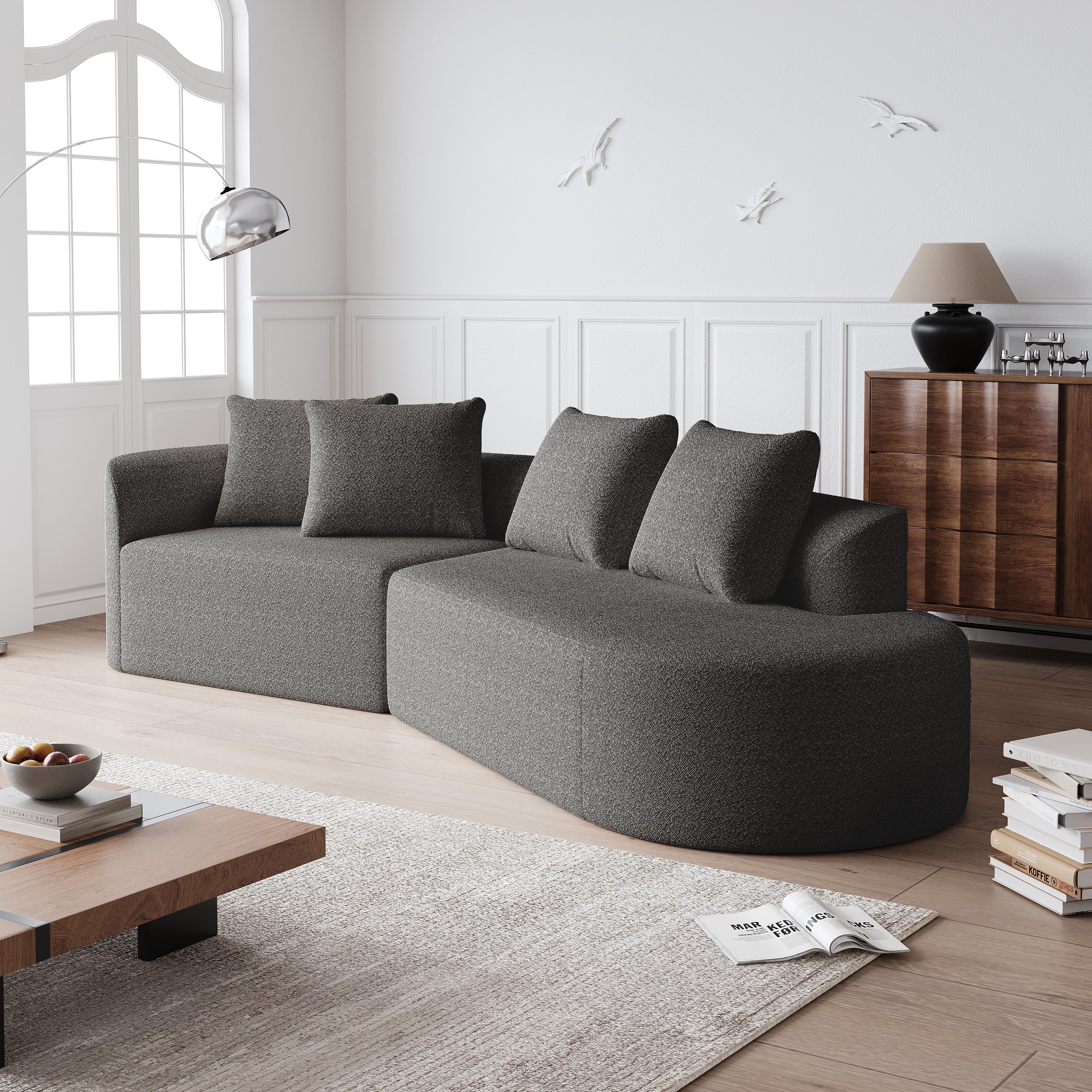Chenille Sofa, Modern Oversized 4-Seater Corner with Deep Seat & Pillows, Cloud Couch