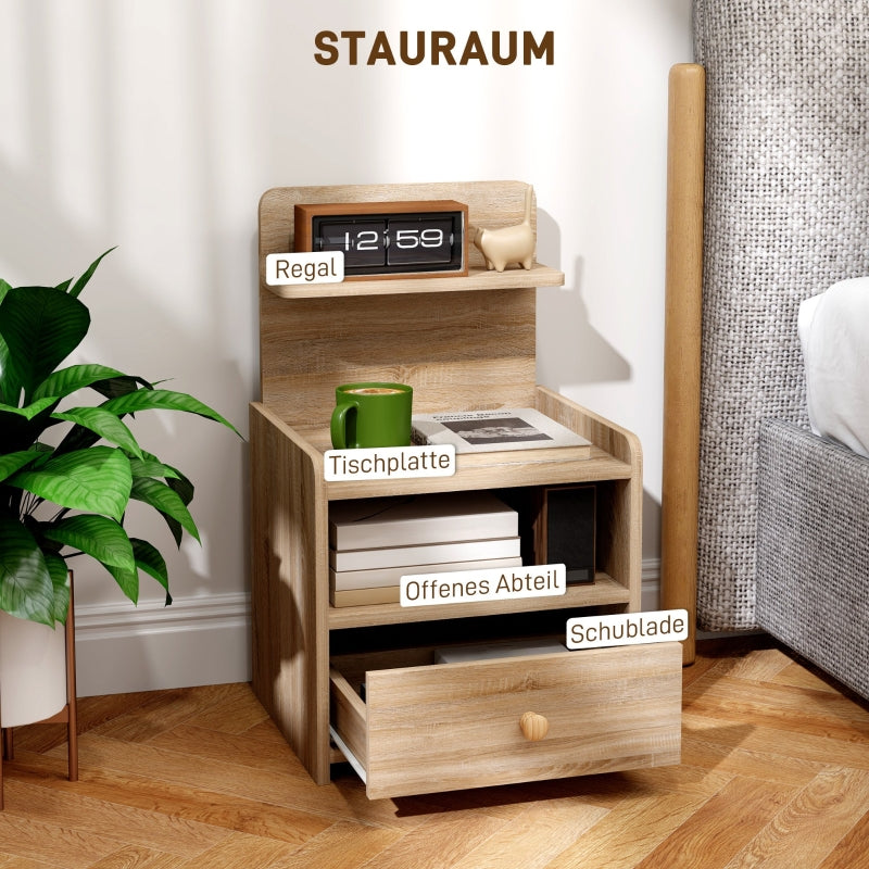 Side Table, Bedside Table with Storage, Chipboard, Natural Wood